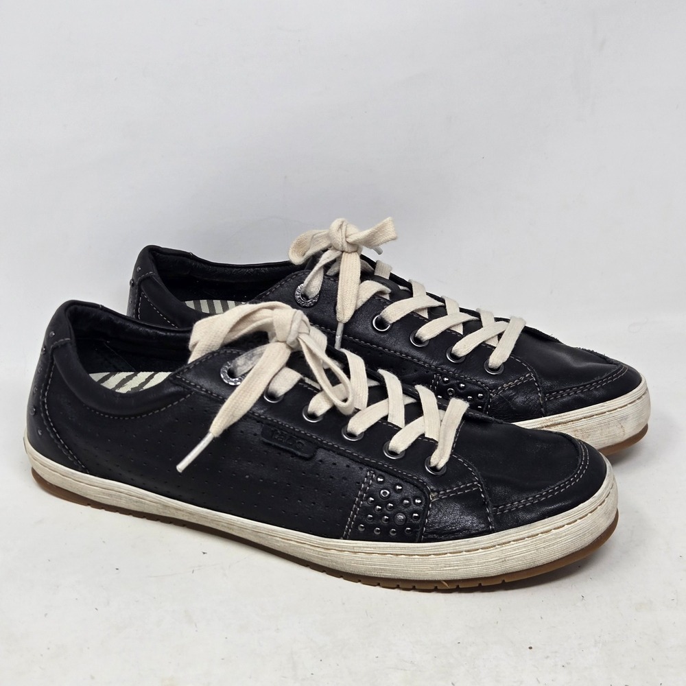 Taos Freedom Black Leather Studded Sneakers Low Top Lace Up Womens 10 EU 41